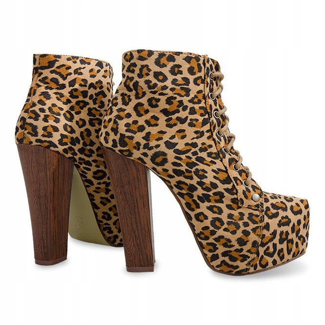 Botki Lity Na Obcasie E347 Beige brązowe czarne wielokolorowe 1