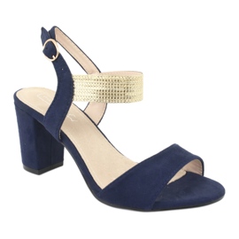 Sandały na słupku Filippo DS817 granatowo/złote niebieskie 1