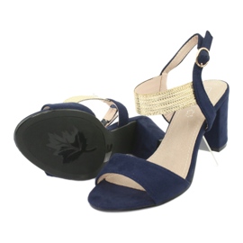 Sandały na słupku Filippo DS817 granatowo/złote niebieskie 5