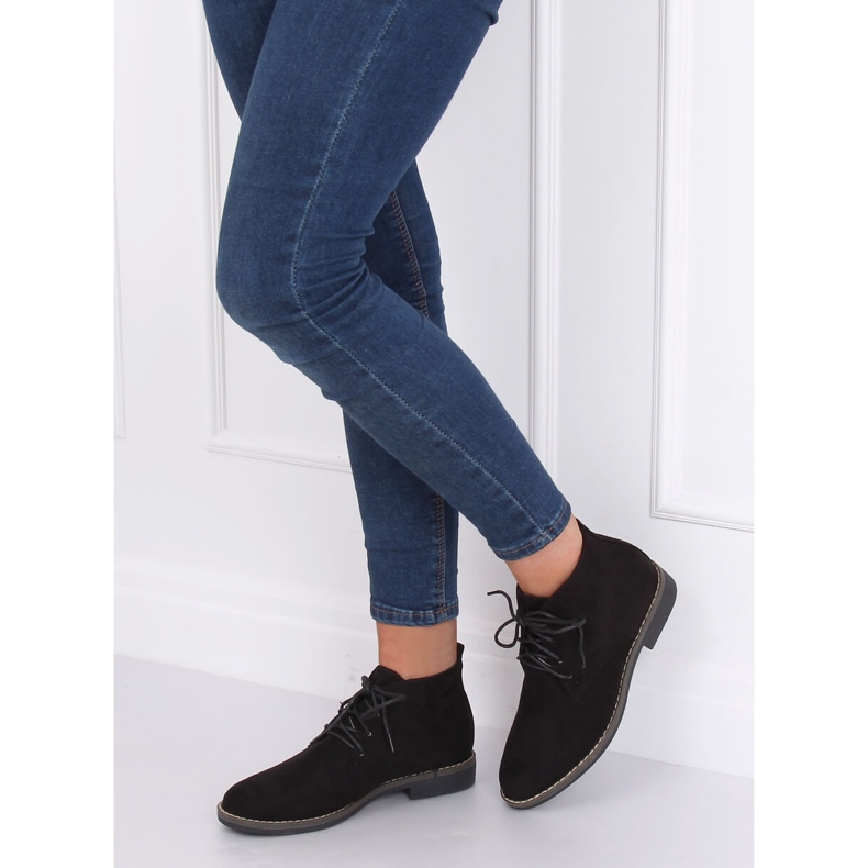 Botki sznurowane czarne 8B977 Black 1