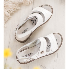 Goodin Skórzane Sandały Na Koturnie białe 2