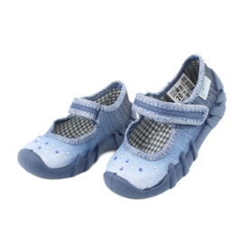 Befado obuwie dziecięce cyrkonie 109P186 niebieskie szare 3