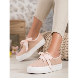 Kylie Trampki Wiązane Wstążką brązowe 2