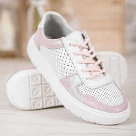 Goodin Skórzane Półbuty Z Brokatem białe 1