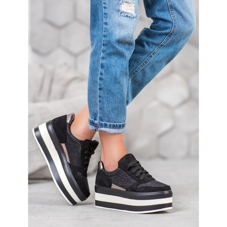 Seastar Trampki Na Platformie czarne szare 2