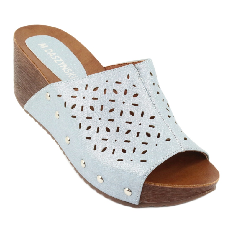 M.Daszyński Klapki damskie na koturnie Daszyński SA144-8 niebieskie 1