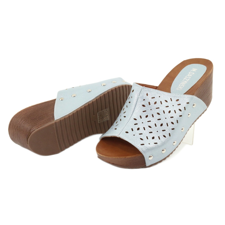 M.Daszyński Klapki damskie na koturnie Daszyński SA144-8 niebieskie 5