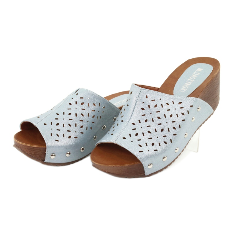 M.Daszyński Klapki damskie na koturnie Daszyński SA144-8 niebieskie 3