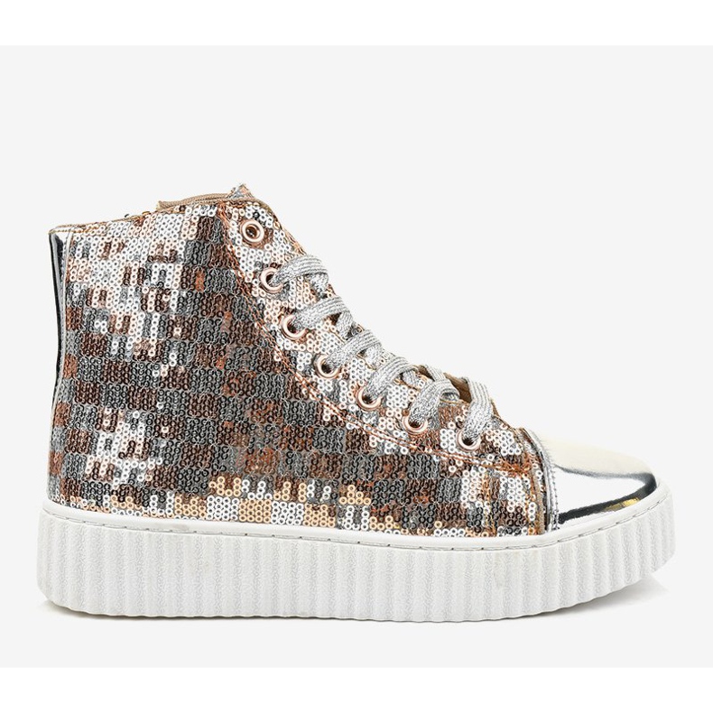 Srebrne sneakersy na platformie z suwakami 1761 szare 2