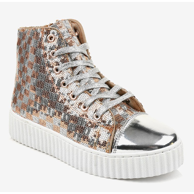 Srebrne sneakersy na platformie z suwakami 1761 szare 1