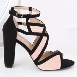 Sandałki na słupku czarno-różowe LE071P Pink czarne 1