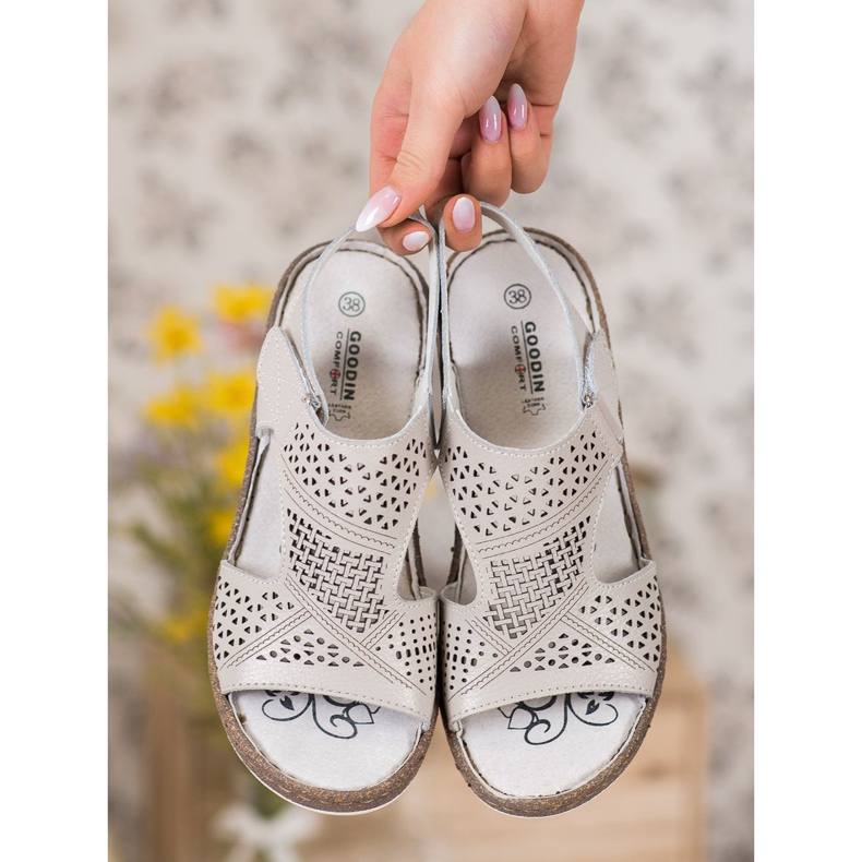 Goodin Ażurowe Sandały Na Koturnie szare 1