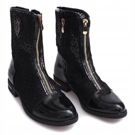 Ażurowe Botki Zapinane Na Suwak X362 Czarny czarne 2