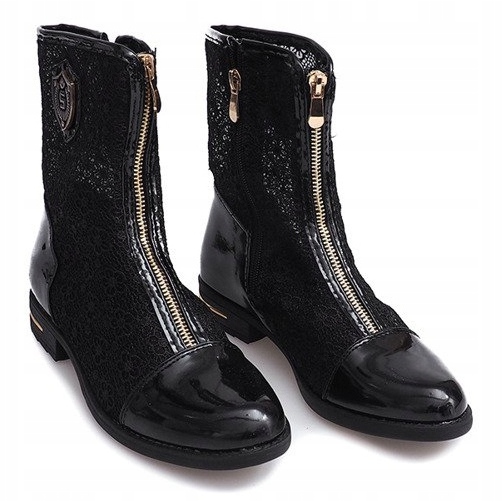 Ażurowe Botki Zapinane Na Suwak X362 Czarny czarne 2