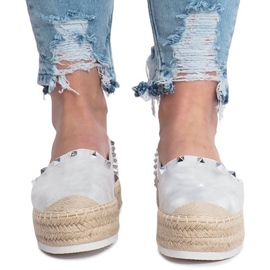 Srebrne espadryle na koturnie Glam szare 1