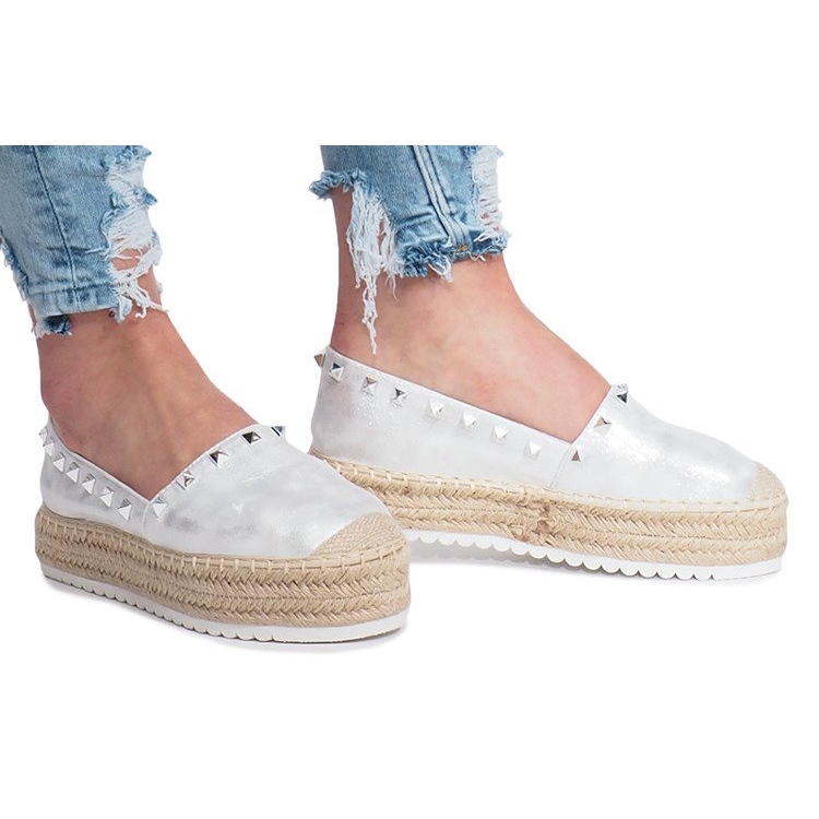 Srebrne espadryle na koturnie Glam szare 2