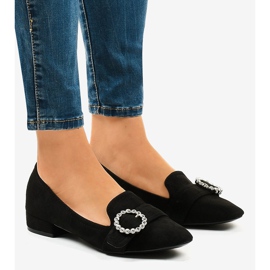 Czarne zamszowe półbuty na obcasie L419 1