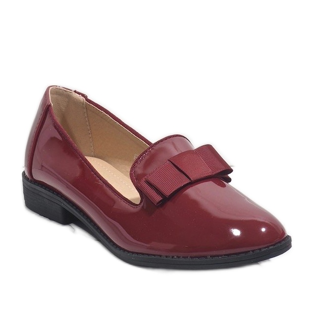 Czerwone mokasyny półbuty damskie z kokardką F158 1