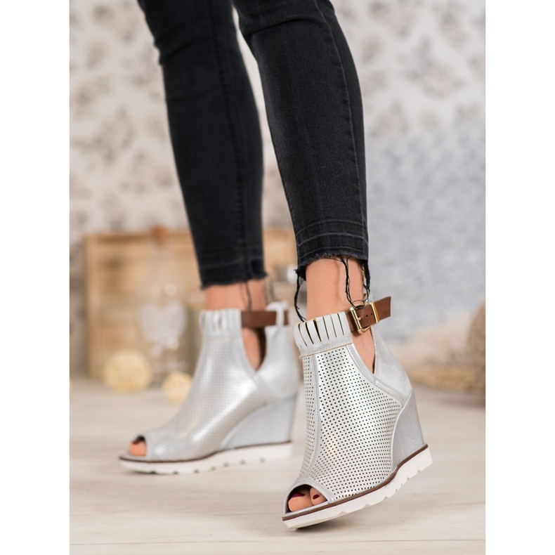 Filippo Srebrne Botki Na Koturnie szare 2