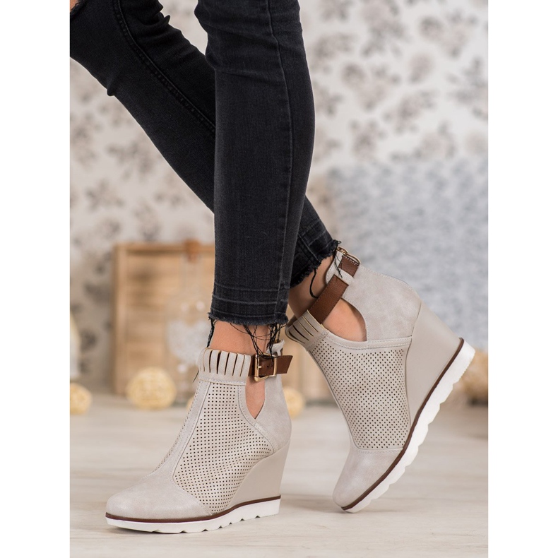 Filippo Ażurowe Botki Na Koturnie brązowe 1