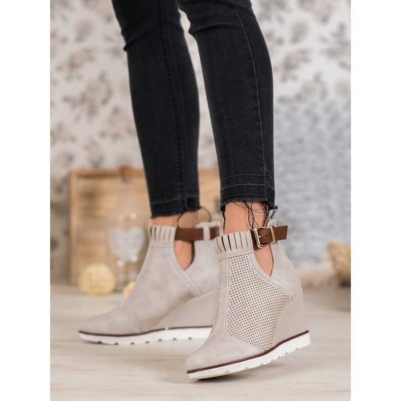 Filippo Ażurowe Botki Na Koturnie brązowe 2