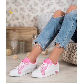 Ideal Shoes Modne Trampki Z Eko Skóry białe różowe 5