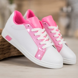Ideal Shoes Modne Trampki Z Eko Skóry białe różowe 3
