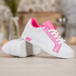 Ideal Shoes Modne Trampki Z Eko Skóry białe różowe 4