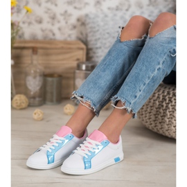 Ideal Shoes Modne Trampki Z Eko Skóry białe niebieskie różowe wielokolorowe 2