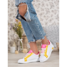 Ideal Shoes Modne Trampki Z Eko Skóry białe pomarańczowe różowe wielokolorowe żółte 4