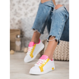 Ideal Shoes Modne Trampki Z Eko Skóry białe pomarańczowe różowe wielokolorowe żółte 3