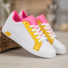 Ideal Shoes Modne Trampki Z Eko Skóry białe pomarańczowe różowe wielokolorowe żółte 1