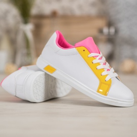 Ideal Shoes Modne Trampki Z Eko Skóry białe pomarańczowe różowe wielokolorowe żółte 5