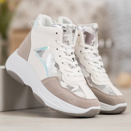 Ideal Shoes Wysokie Buty Na Platformie białe brązowe wielokolorowe 1