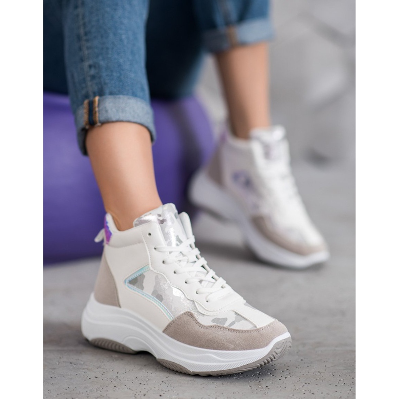 Ideal Shoes Wysokie Buty Na Platformie białe brązowe wielokolorowe 2