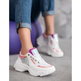 SHELOVET Sneakersy Z Cekinami Na Platformie białe szare wielokolorowe 2