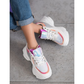 SHELOVET Sneakersy Z Cekinami Na Platformie białe szare wielokolorowe 3