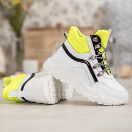 Ideal Shoes Botki Fashion białe wielokolorowe żółte 1