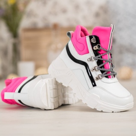 Ideal Shoes Botki Fashion białe różowe wielokolorowe 1