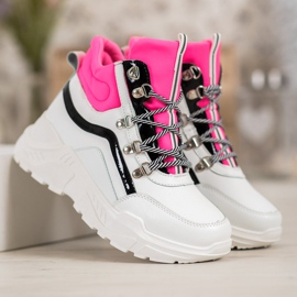 Ideal Shoes Botki Fashion białe różowe wielokolorowe 4