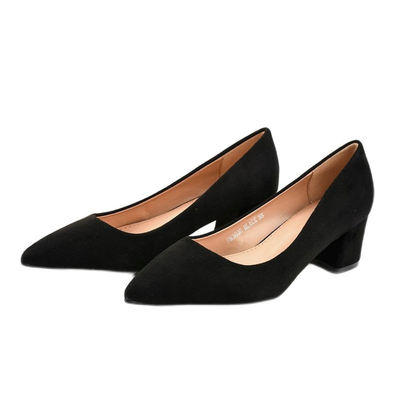 Czarne czółenka na słupku z eko-zamszu FM3030 żółte 1