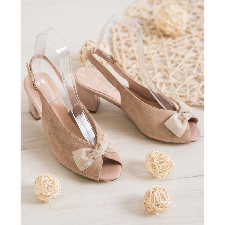 Sergio Leone Sandałki Open Toe Z Kokardą brązowe 2