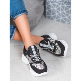 SHELOVET Czarne Sneakersy Snake Print wielokolorowe 1
