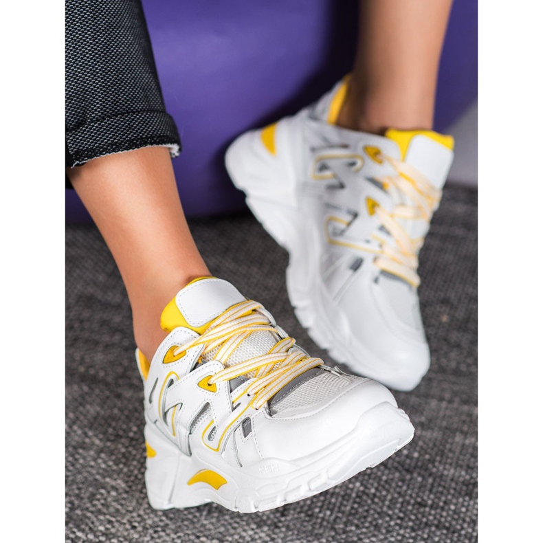 Small Swan Wygodne Sneakersy Z Eko Skóry białe żółte 1