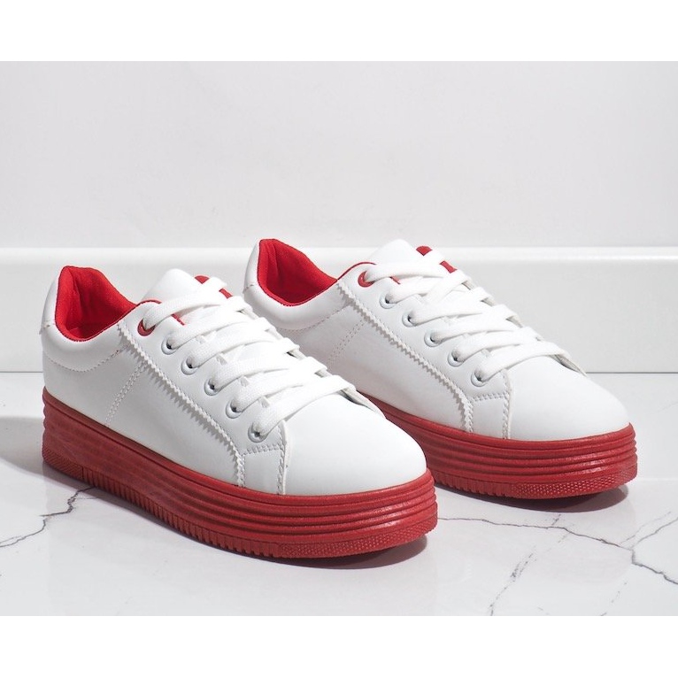 Białe trampki na grubej czerwonej podeszwie W-68 2