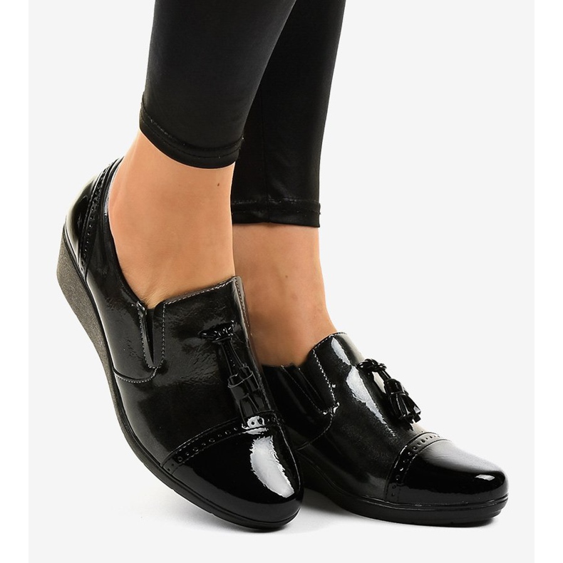 Czarne półbuty na koturnie 7-9022 szare 2