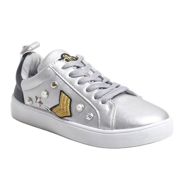 Srebrne trampki bogato zdobione 856-Y czarne szare 1