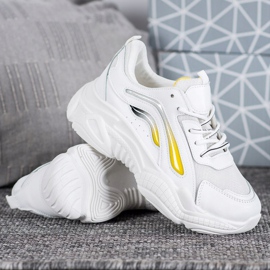 SHELOVET Modne Sneakersy Na Platformie białe żółte 1