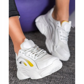 SHELOVET Modne Sneakersy Na Platformie białe żółte 3