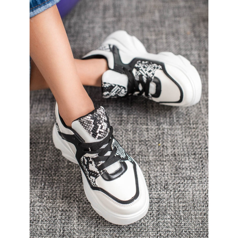 Weide Modne Sneakersy Z Eko Skóry białe czarne 1